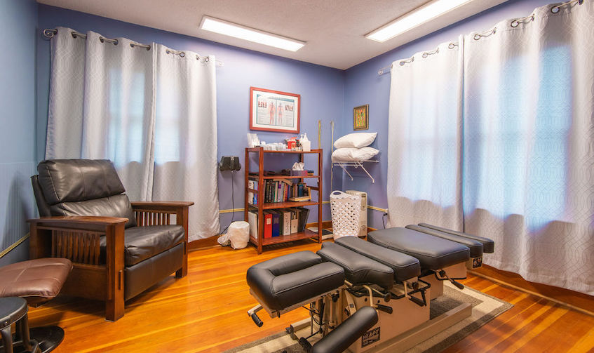 One treatment room at Fairview Chiropractic Centre